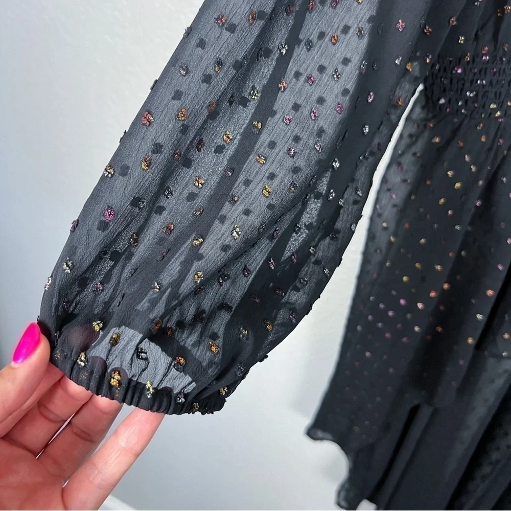 Torrid NWT Chiffon Rainbow Clip Dot Top Black 3X Whimsigoth Semi-Sheer Shirt - Picture 4 of 12
